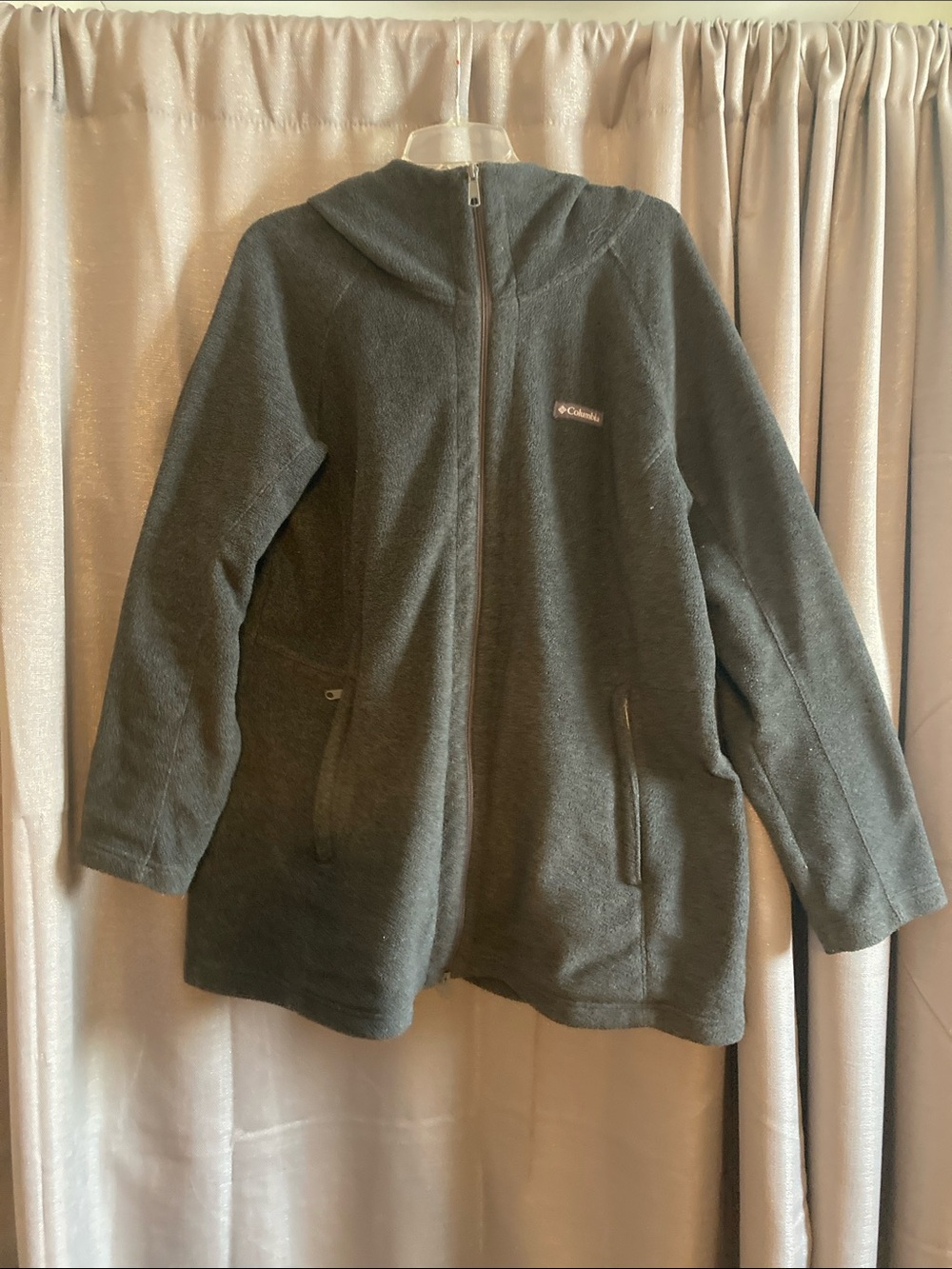 Columbia Charcoal Hooded Fleece Jacket 32” long
